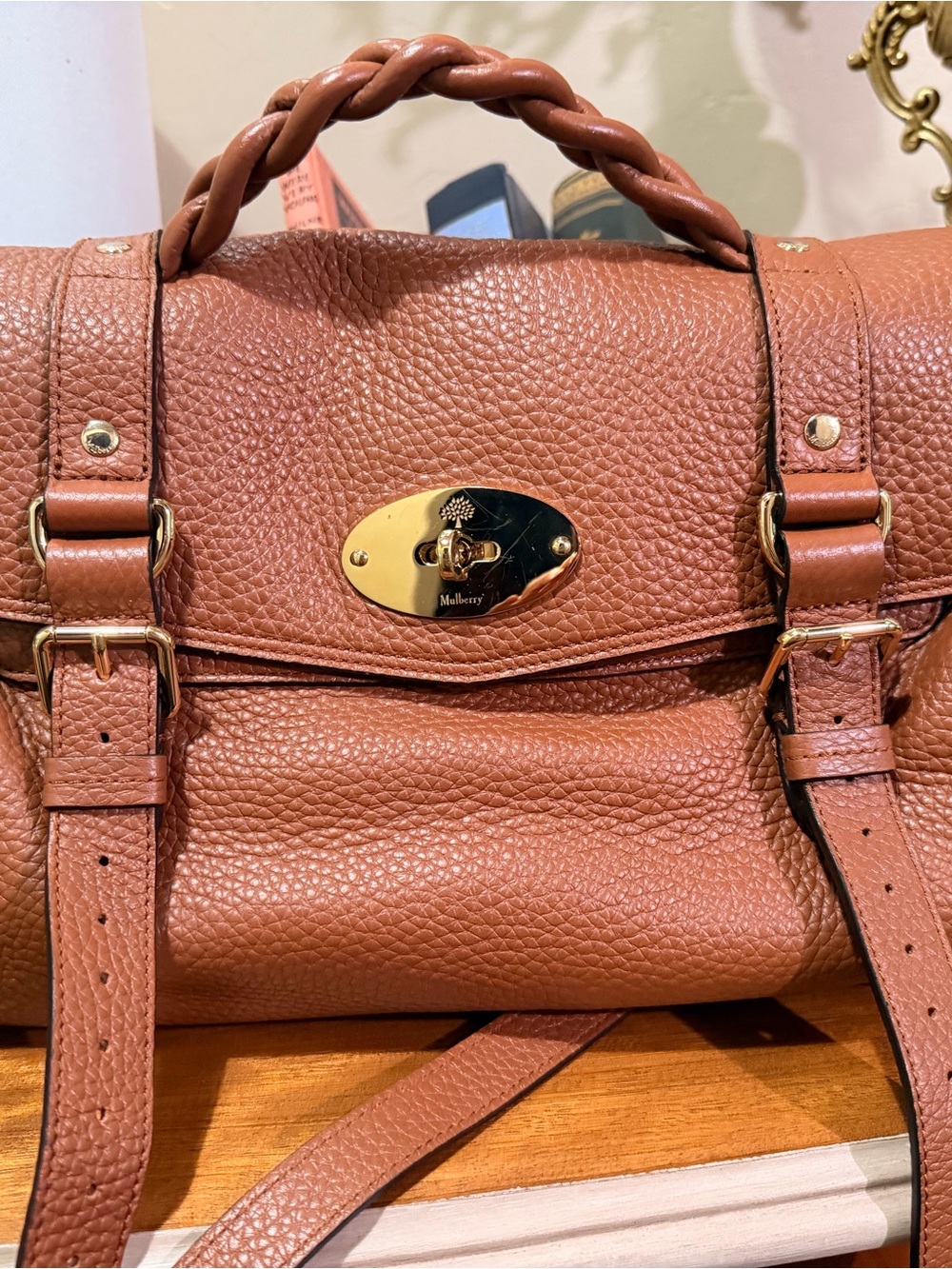 Mulberry Bright Oak Leather Braided Alexa- Handle Shoulder Bag - Picture 3 of 10